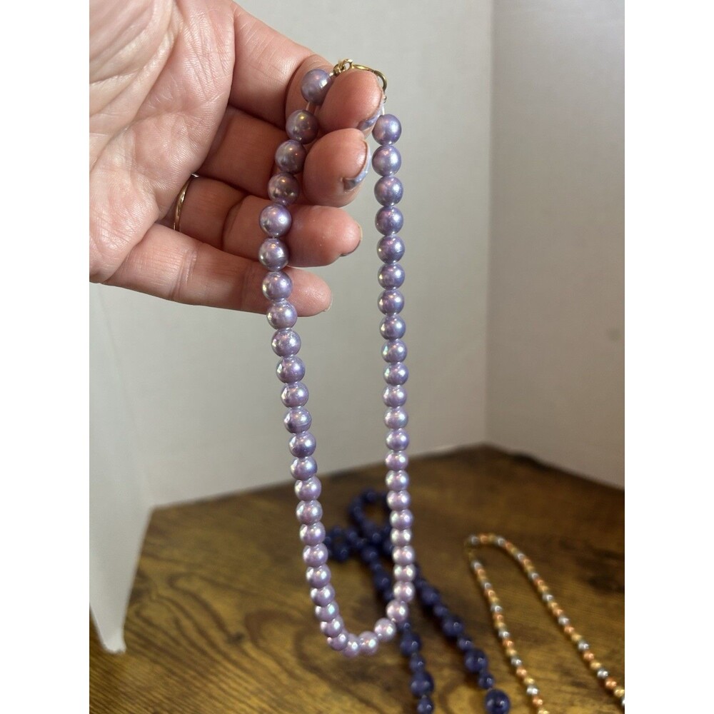 Vintage Necklace Lot Blue Beaded Lilac Multi Color Metal Jewelry Set Retro - Picture 6 of 10